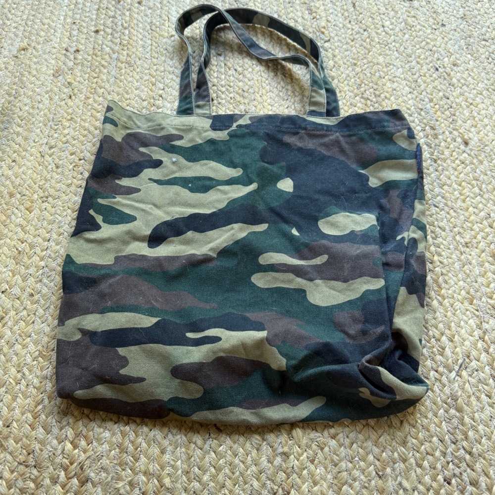 J.Crew Camo Canvas Tote Bag Green Woodland Camouflage Reusable Market Bag Shop